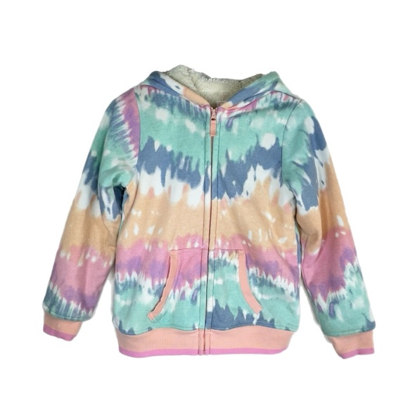Wonder Nation Girl’s Tie-dye  Zip-up Hooded Jacket with Fleece Lining - Picture 1 of 8